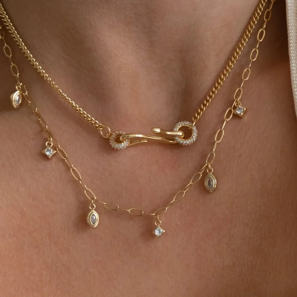 Alternate style of dainty gold zircon layering necklace