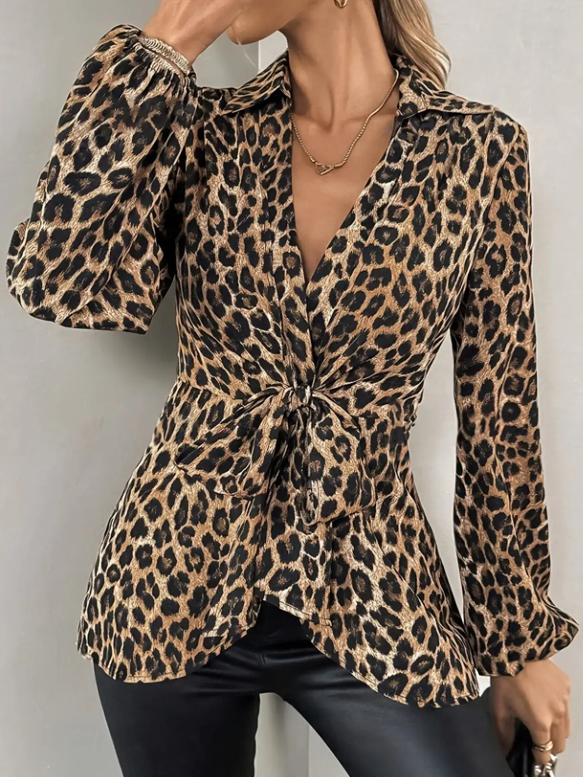 Leopard animal print long sleeve blouse - styled