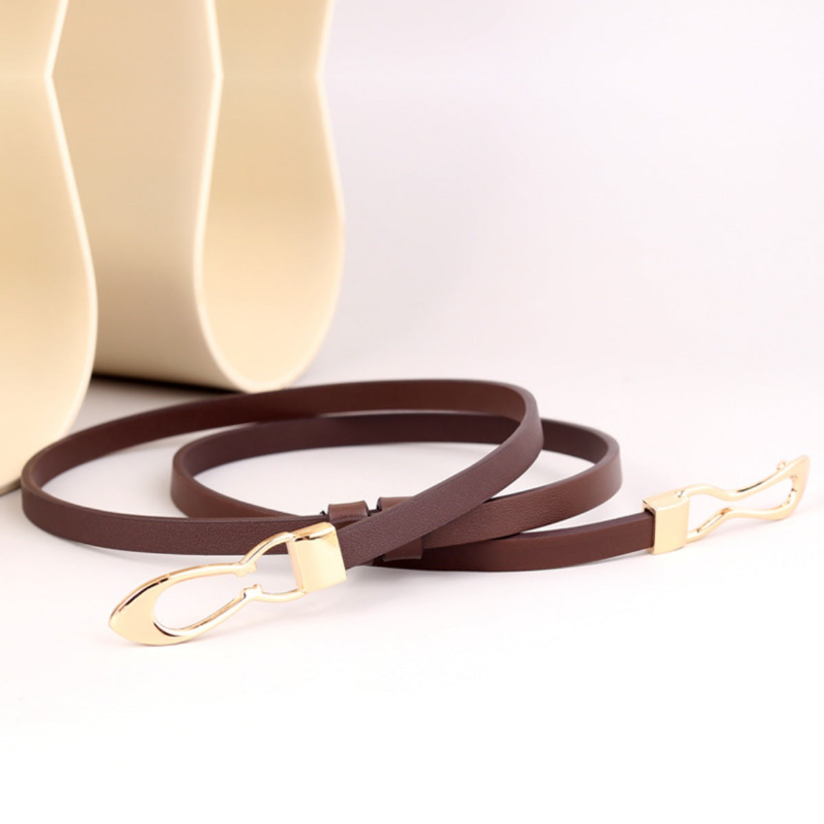 Skinny Leather Belt with Interlocking Buckle