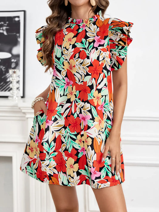 Floral ruffle sleeve summer dress — flowy feminine day dress