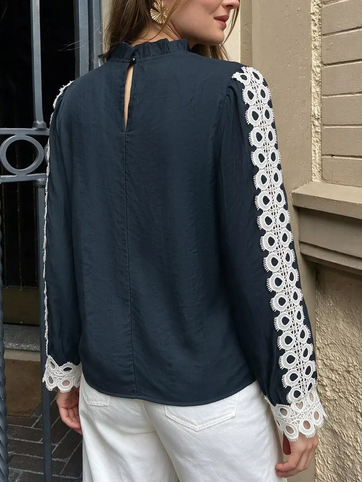 Navy lace blouse - sleeve detail