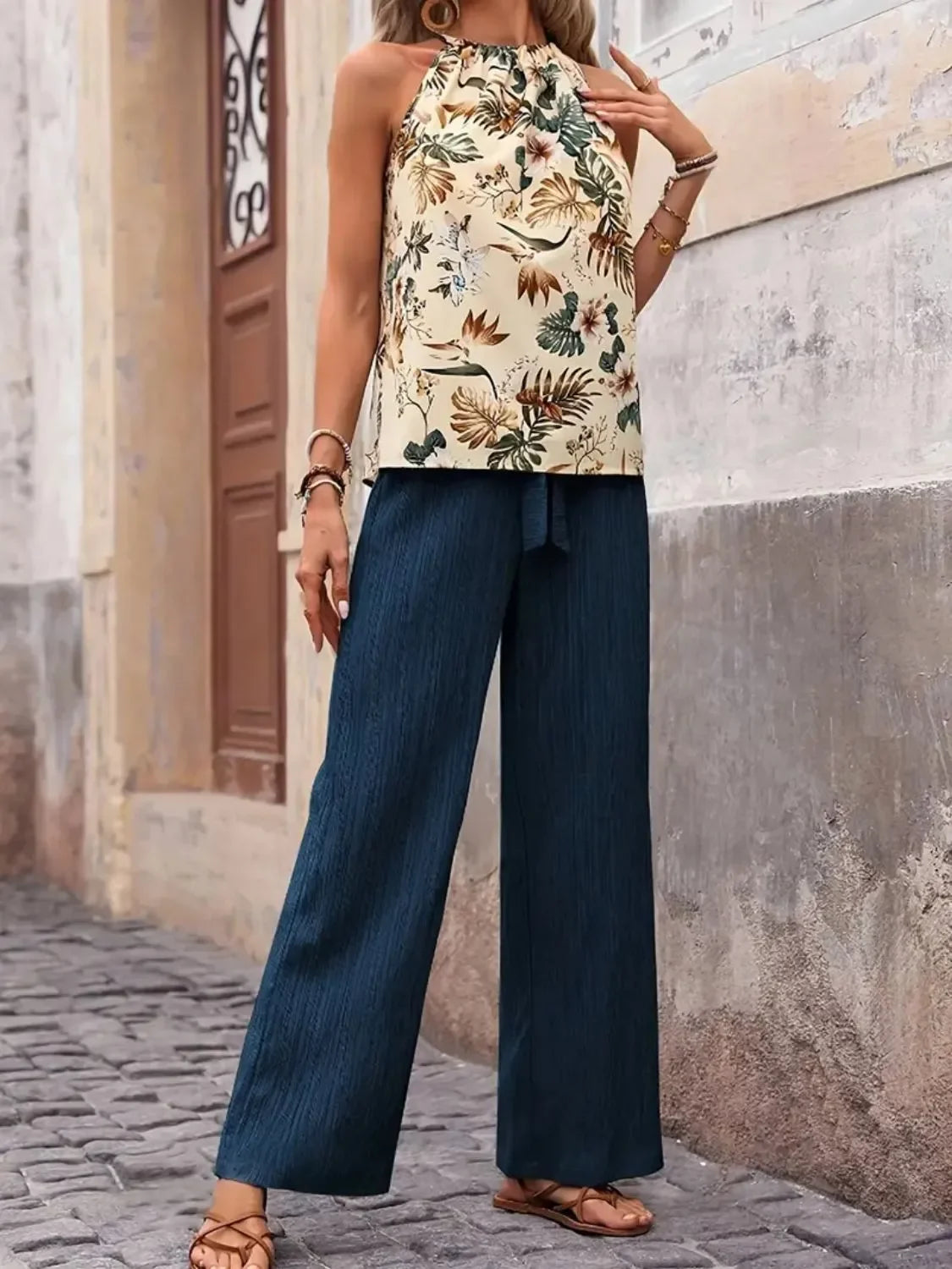 Printed Tank & Wide-Leg Pants Set