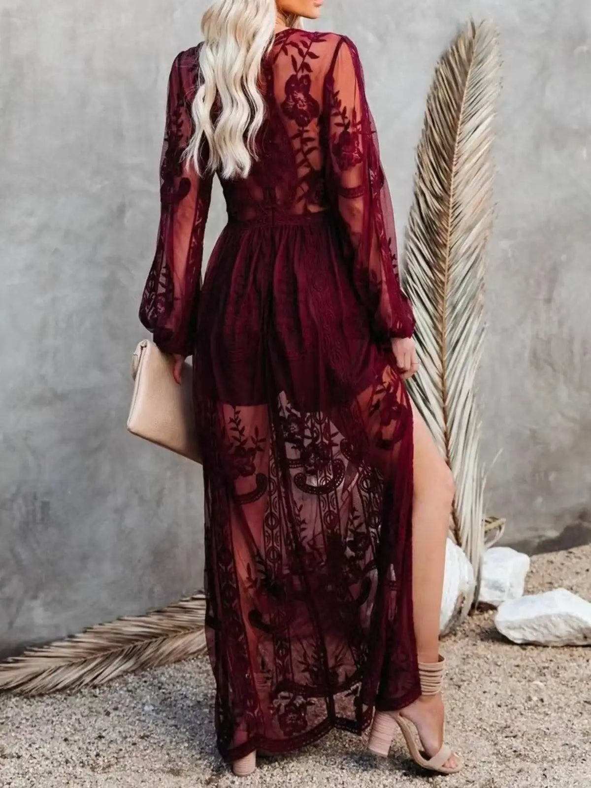 Evie's Dreamland floral lace slit maxi dress with delicate lace detail