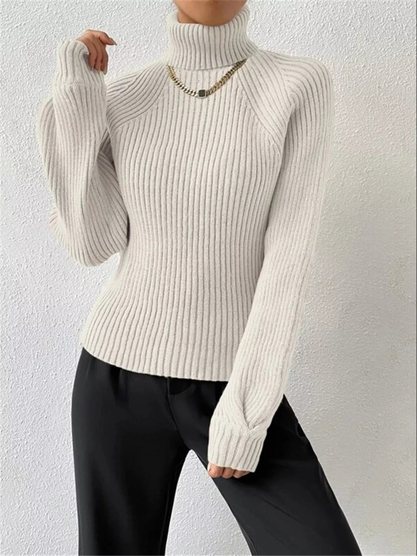 Ribbed Knit Turtleneck Sweater