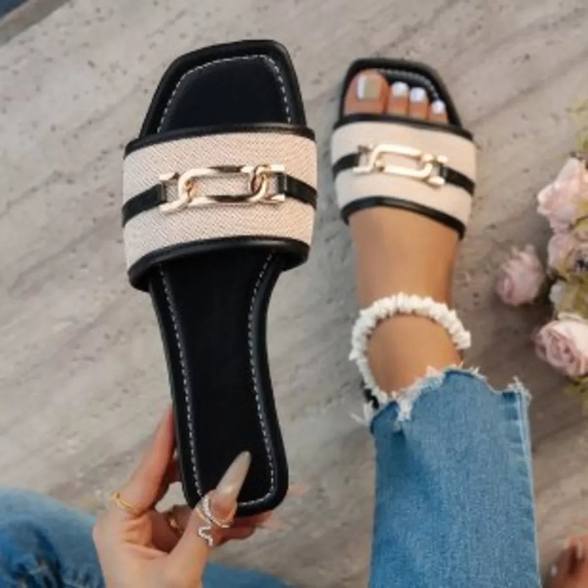 Chic open toe flats for women summer casual footwear