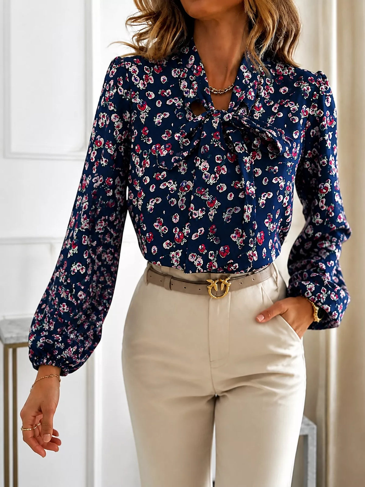 Mauve printed long sleeve blouse - styled