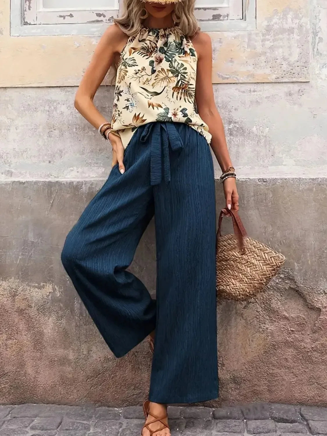 Printed Tank & Wide-Leg Pants Set