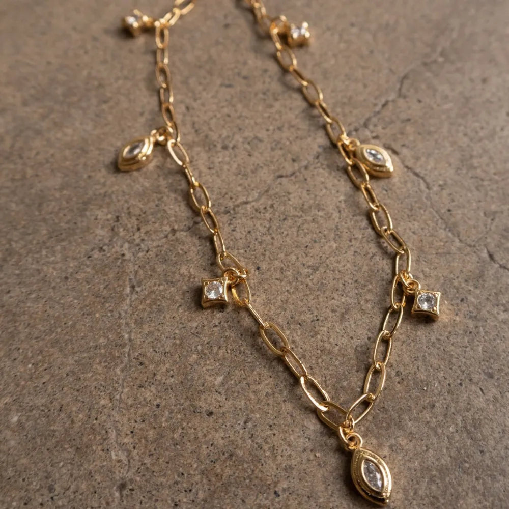 18K gold plated CZ pendant necklace with adjustable chain
