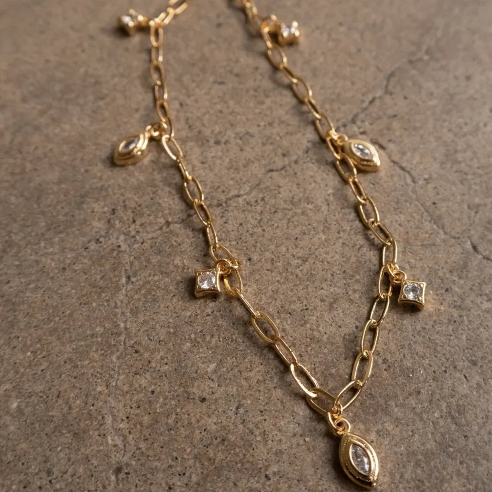 18K gold plated CZ pendant necklace with adjustable chain