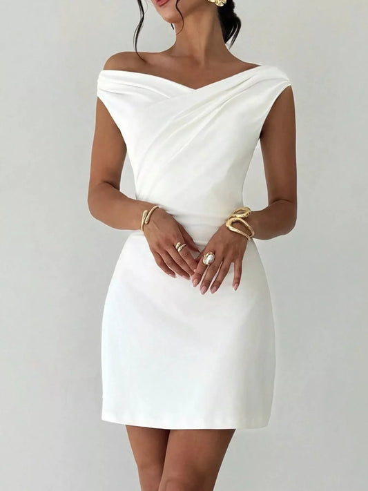Off Shoulder Draped Mini Dress — Elegant Evening Outfit