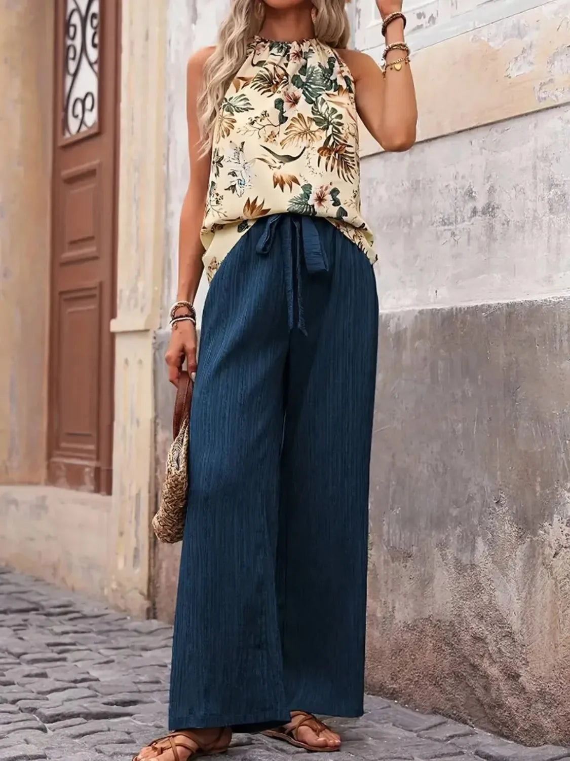 Printed Tank & Wide-Leg Pants Set
