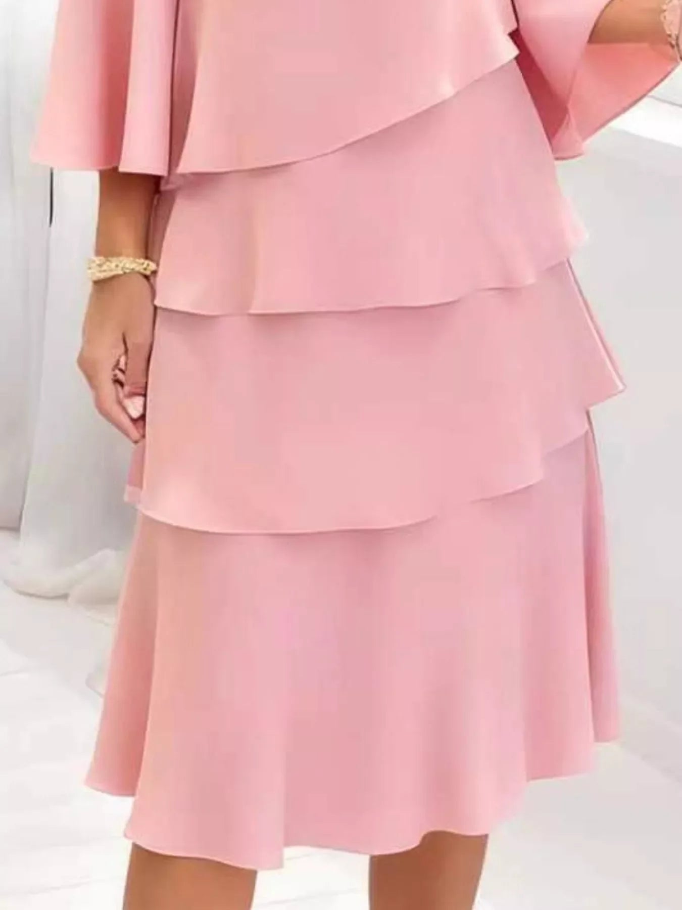 Plus Size Ruffled Tiered 3/4 Sleeve Dress