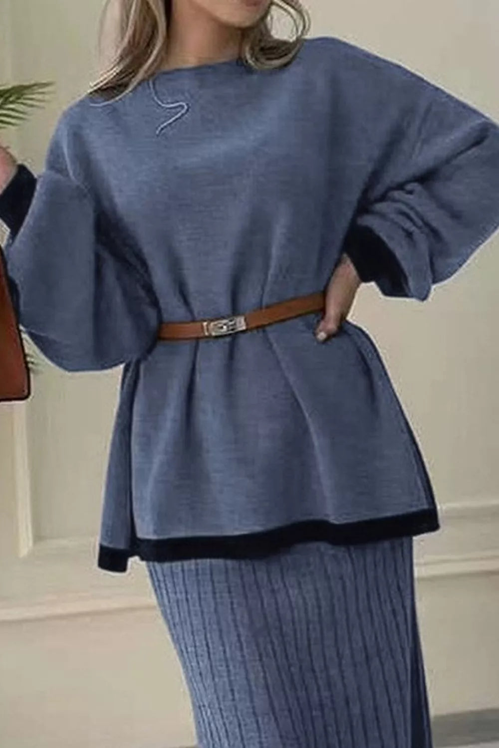 Ribbed Knit Sweater & Skirt Set