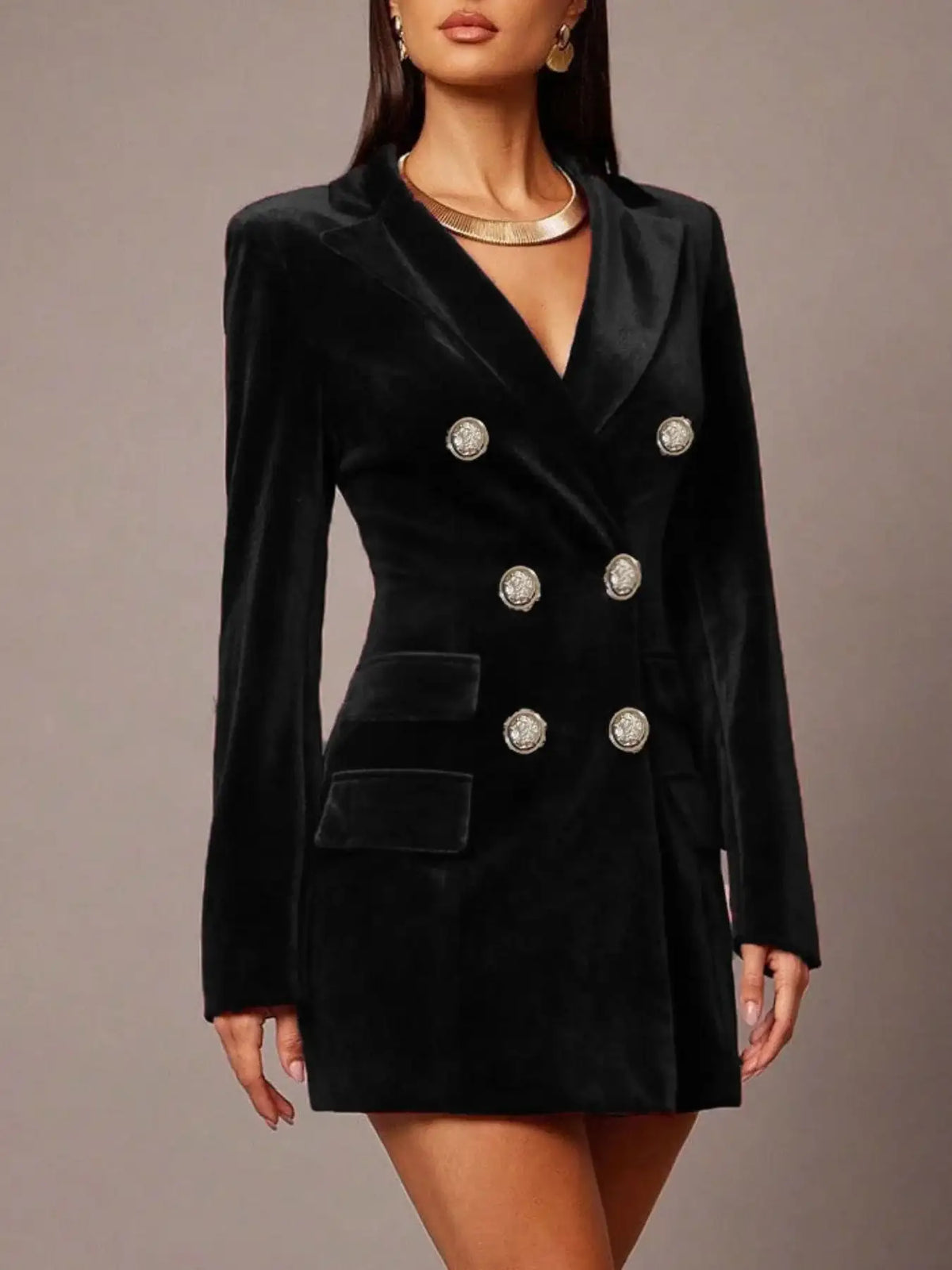 Black velvet blazer dress for evening parties