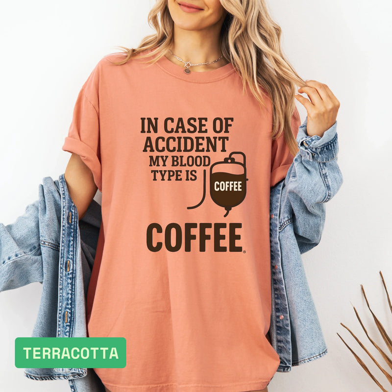 Funny Coffee Lover T-Shirt: "My Blood Type Is Coffee" Humor Tee - Evie's Dreamlands