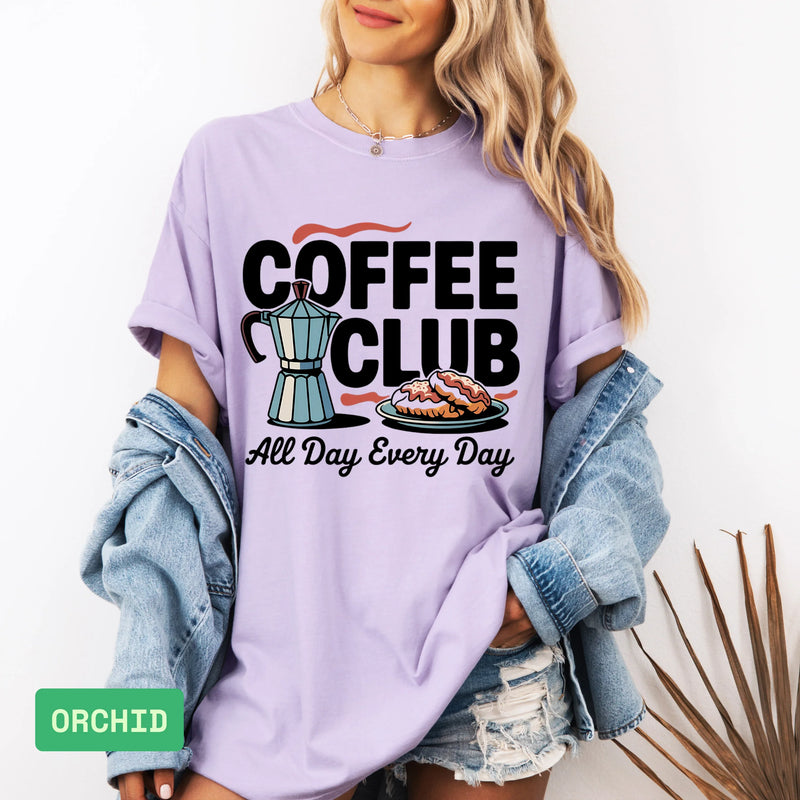 Coffee Club T-Shirt – Retro Coffee & Croissant Graphic Tee Gift for Coffee Lovers - Evie's Dreamlands