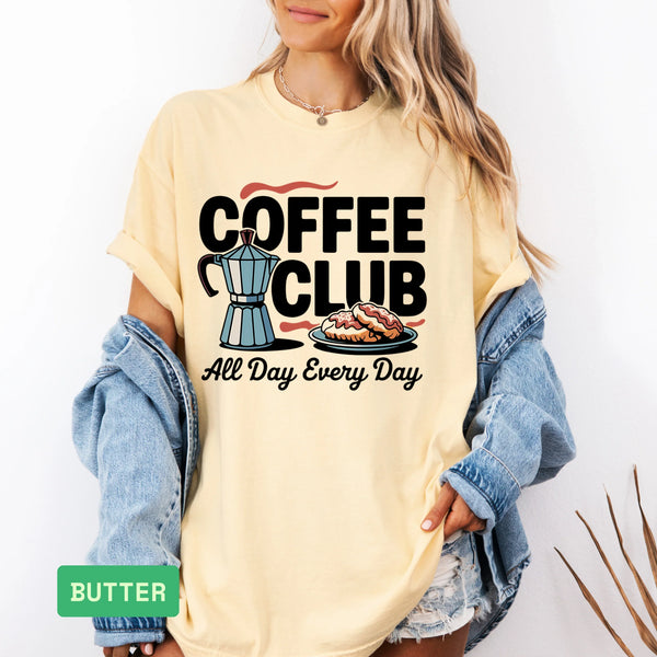 Coffee Club T-Shirt – Retro Coffee & Croissant Graphic Tee Gift for Coffee Lovers - Evie's Dreamlands