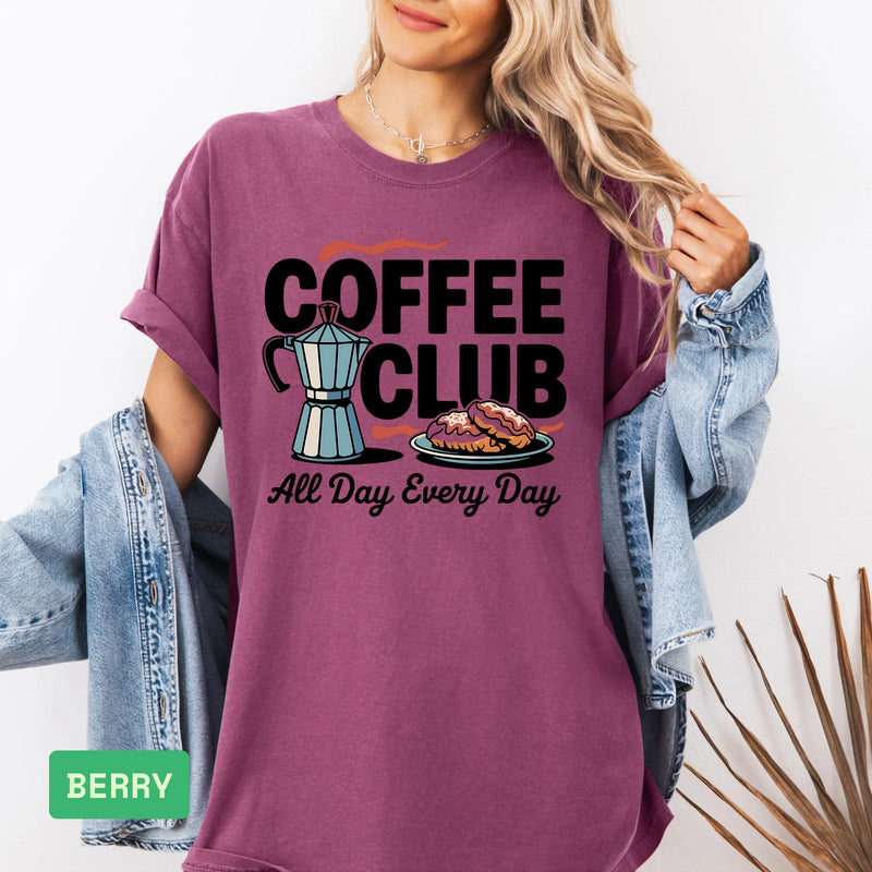Coffee Club T-Shirt – Retro Coffee & Croissant Graphic Tee Gift for Coffee Lovers - Evie's Dreamlands