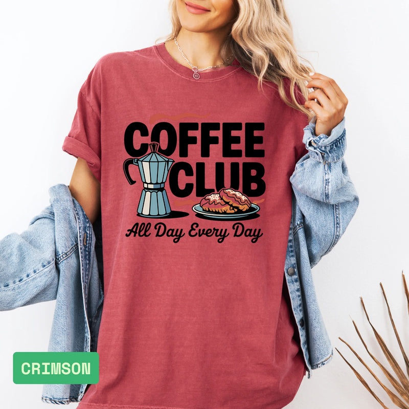 Coffee Club T-Shirt – Retro Coffee & Croissant Graphic Tee Gift for Coffee Lovers - Evie's Dreamlands