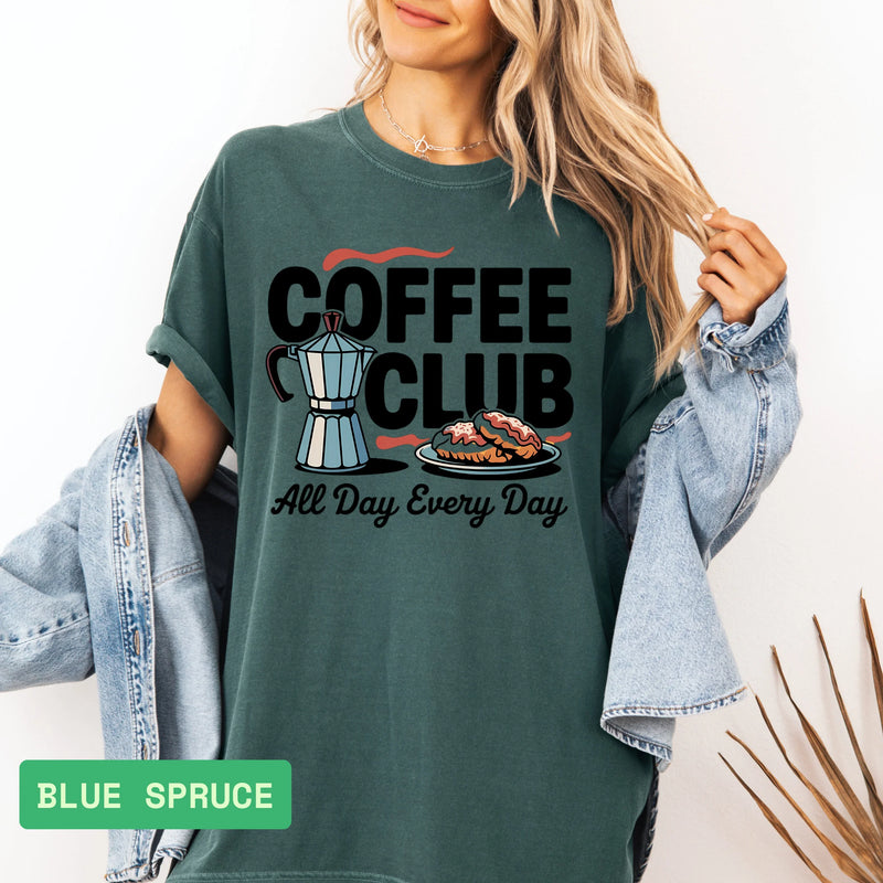 Coffee Club T-Shirt – Retro Coffee & Croissant Graphic Tee Gift for Coffee Lovers - Evie's Dreamlands