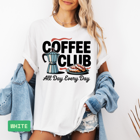 Coffee Club T-Shirt – Retro Coffee & Croissant Graphic Tee, Vintage Aesthetic Foodie Shirt Gift for Coffee Lovers - Evie's Dreamlands