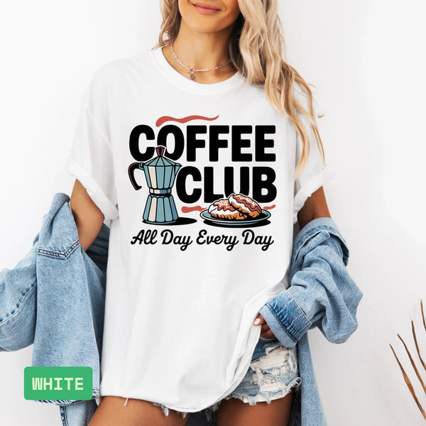 Coffee Club T-Shirt – Retro Coffee & Croissant Graphic Tee Gift for Coffee Lovers - Evie's Dreamlands