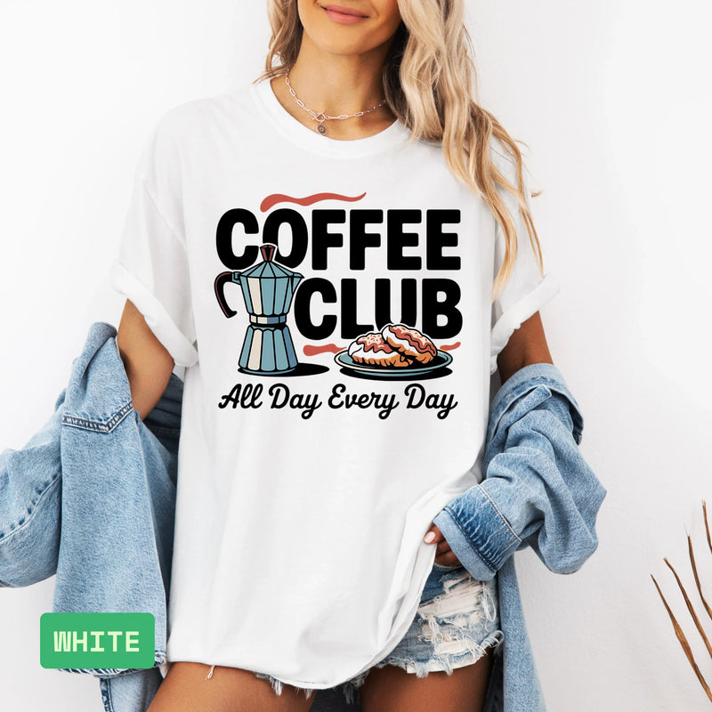 Coffee Club T-Shirt – Retro Coffee & Croissant Graphic Tee Gift for Coffee Lovers - Evie's Dreamlands