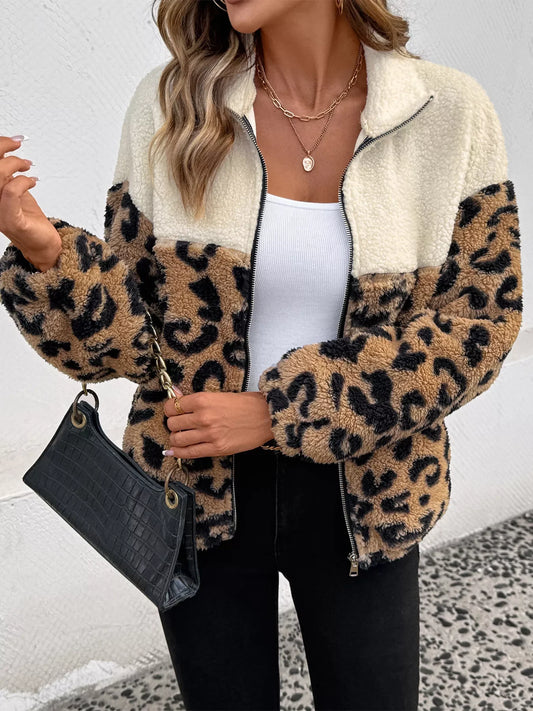 Leopard Zip-Up Fleece Jacket
