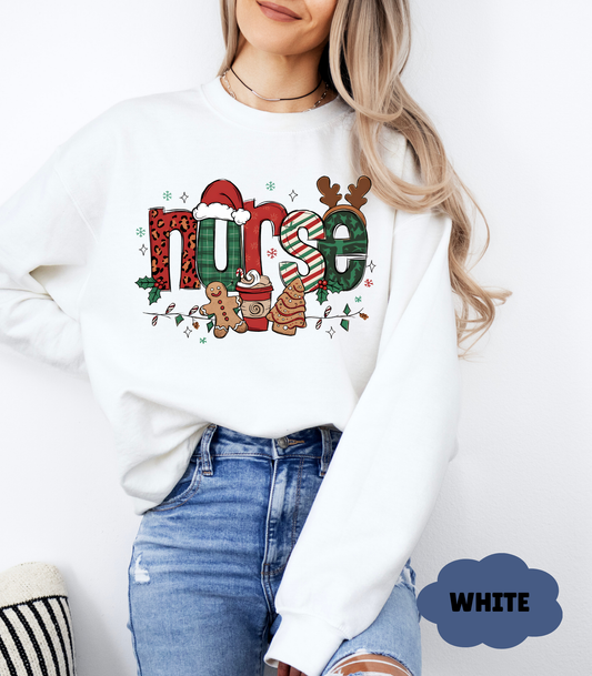 Cozy Nurse Christmas Sweatshirt | RN Gift for Her | Festive "Merry & Bright" Holiday Sweater - Evie's Dreamlands