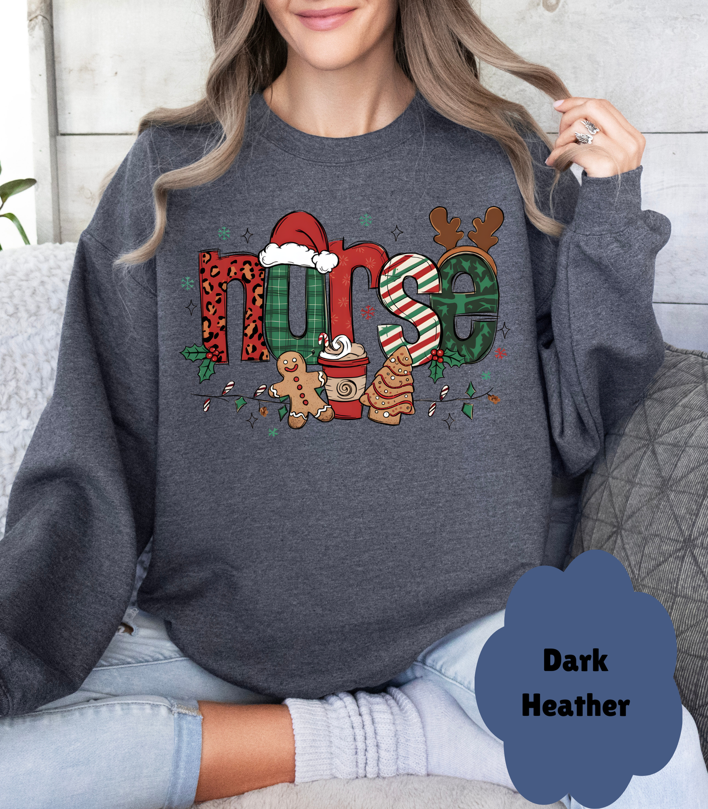 Cozy Nurse Christmas Sweatshirt | RN Gift for Her | Festive "Merry & Bright" Holiday Sweater - Evie's Dreamlands