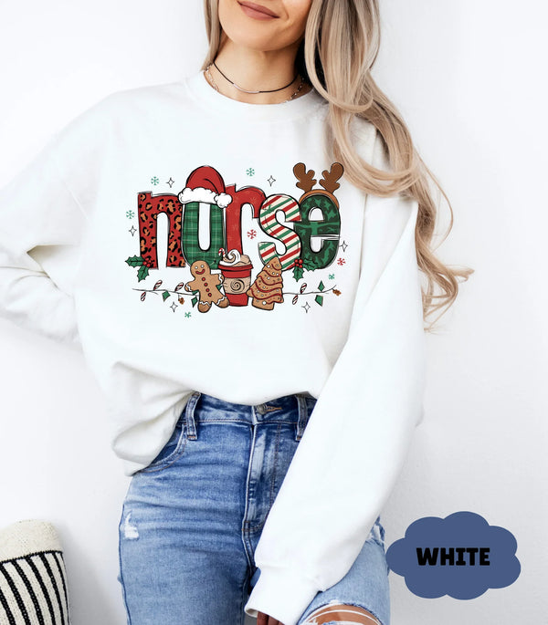 Nurse Christmas Sweatshirt | Merry & Bright Gift for Healthcare Worker - Evie's Dreamlands