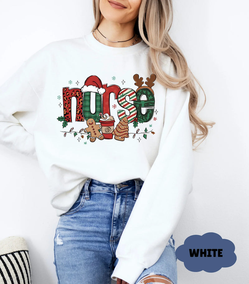 Nurse Christmas Sweatshirt | Merry & Bright Gift for Healthcare Worker - Evie's Dreamlands