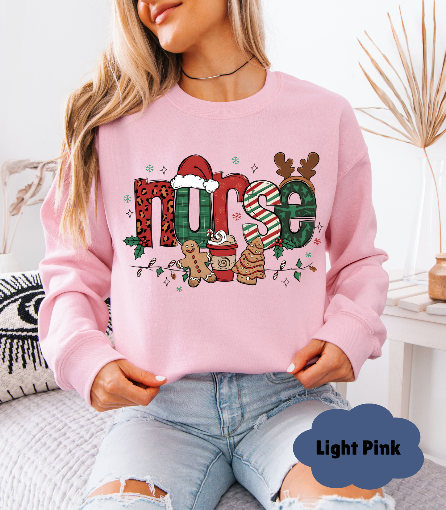 Cozy Nurse Christmas Sweatshirt | RN Gift for Her | Festive "Merry & Bright" Holiday Sweater - Evie's Dreamlands