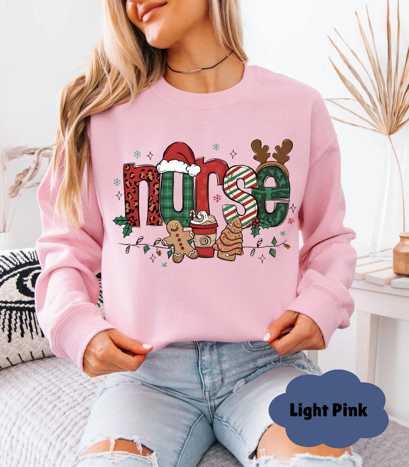 Nurse Christmas Sweatshirt | Merry & Bright Gift for Healthcare Worker - Evie's Dreamlands