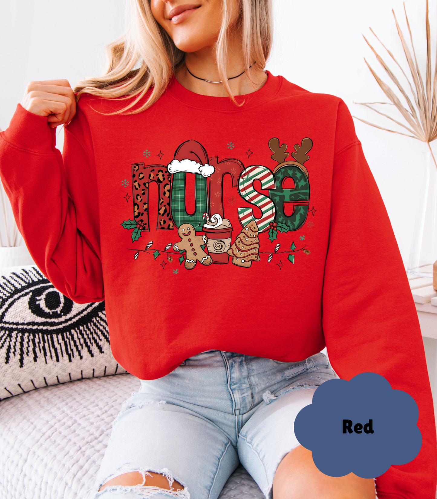 Cozy Nurse Christmas Sweatshirt | RN Gift for Her | Festive "Merry & Bright" Holiday Sweater - Evie's Dreamlands