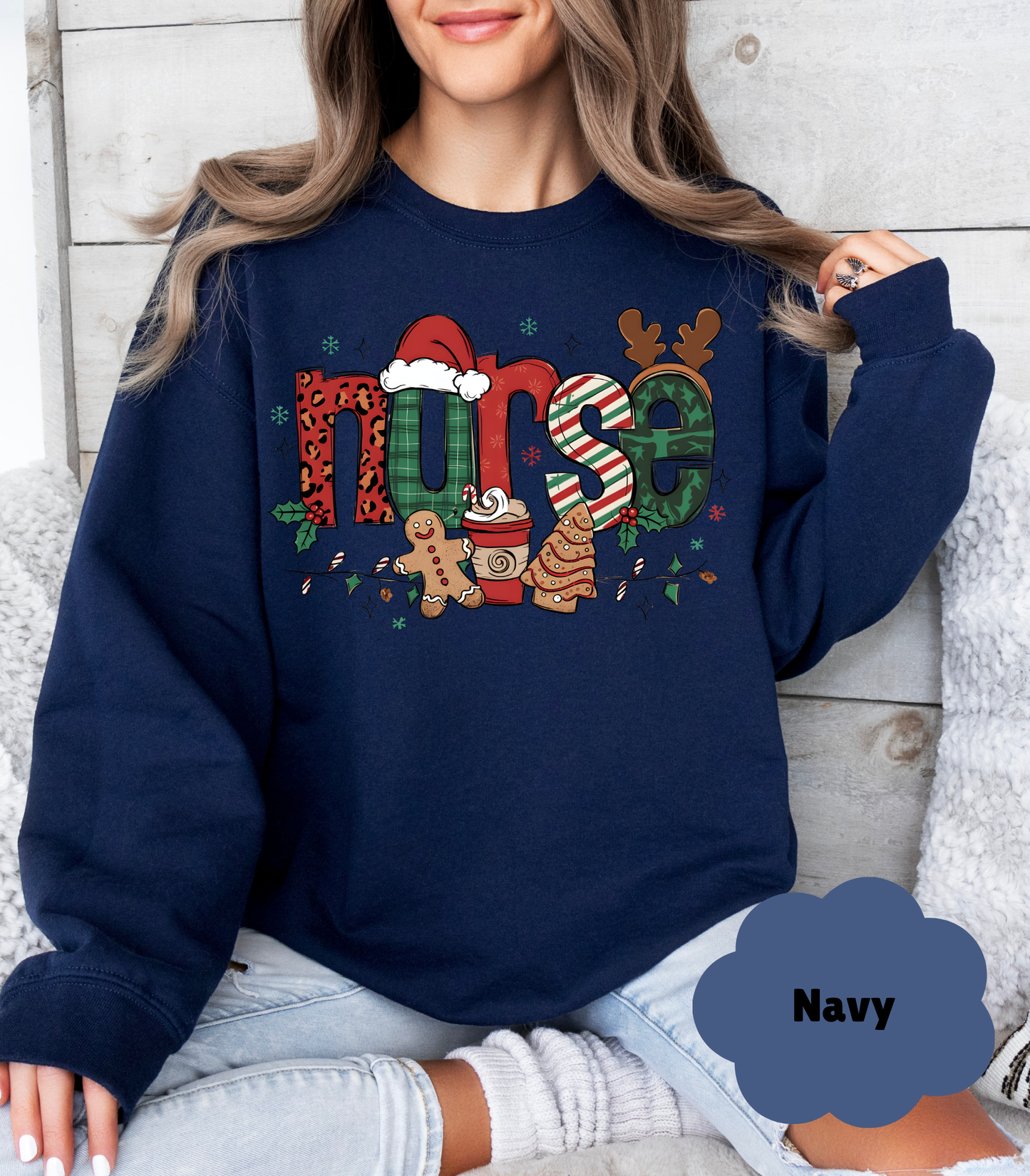 Cozy Nurse Christmas Sweatshirt | RN Gift for Her | Festive "Merry & Bright" Holiday Sweater - Evie's Dreamlands