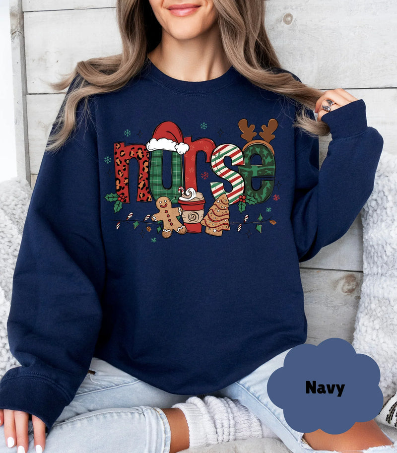 Nurse Christmas Sweatshirt | Merry & Bright Gift for Healthcare Worker - Evie's Dreamlands
