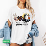 Peace Love Spooky Vibes T-Shirt: Retro Halloween & Cute Ghost Tee - Evie's Dreamlands