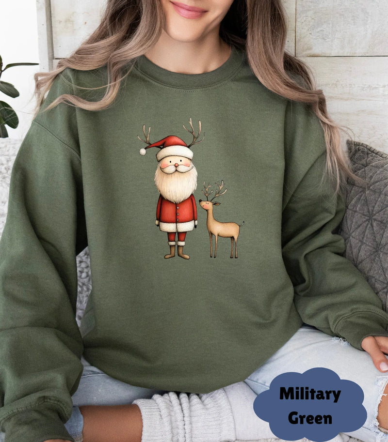 Cozy Santa & Reindeer Christmas Sweatshirt | Cute Coquette Holiday Sweater - Evie's Dreamlands