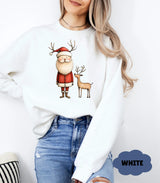 Cozy Santa & Reindeer Christmas Sweatshirt | Cute Coquette Holiday Sweater - Evie's Dreamlands
