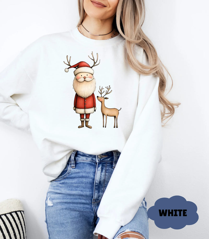 Cozy Santa & Reindeer Christmas Sweatshirt | Cute Coquette Holiday Sweater - Evie's Dreamlands