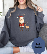Cozy Santa & Reindeer Christmas Sweatshirt | Cute Coquette Holiday Sweater - Evie's Dreamlands