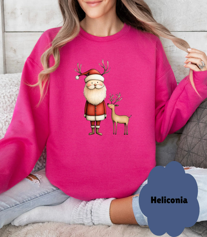 Cozy Santa & Reindeer Christmas Sweatshirt | Cute Coquette Holiday Sweater - Evie's Dreamlands