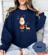 Cozy Santa & Reindeer Christmas Sweatshirt | Cute Coquette Holiday Sweater - Evie's Dreamlands