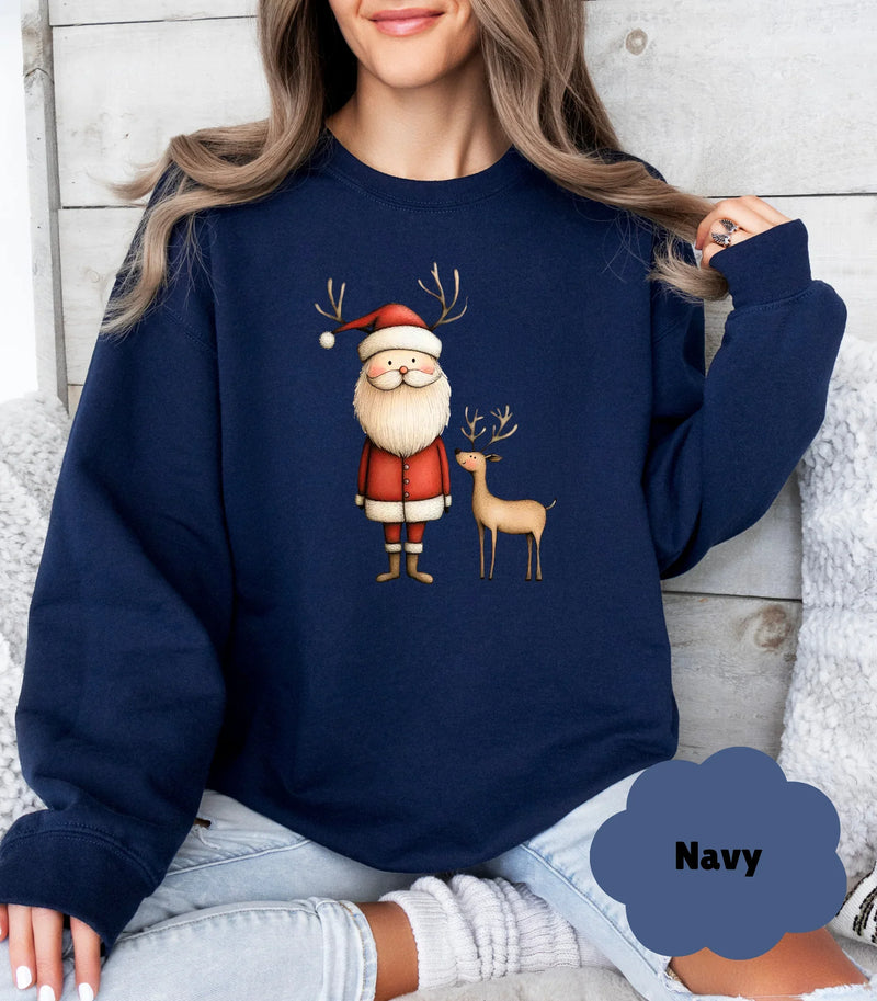 Cozy Santa & Reindeer Christmas Sweatshirt | Cute Coquette Holiday Sweater - Evie's Dreamlands