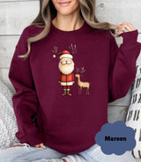 Cozy Santa & Reindeer Christmas Sweatshirt | Cute Coquette Holiday Sweater - Evie's Dreamlands