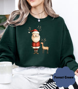 Cozy Santa & Reindeer Christmas Sweatshirt | Cute Coquette Holiday Sweater - Evie's Dreamlands