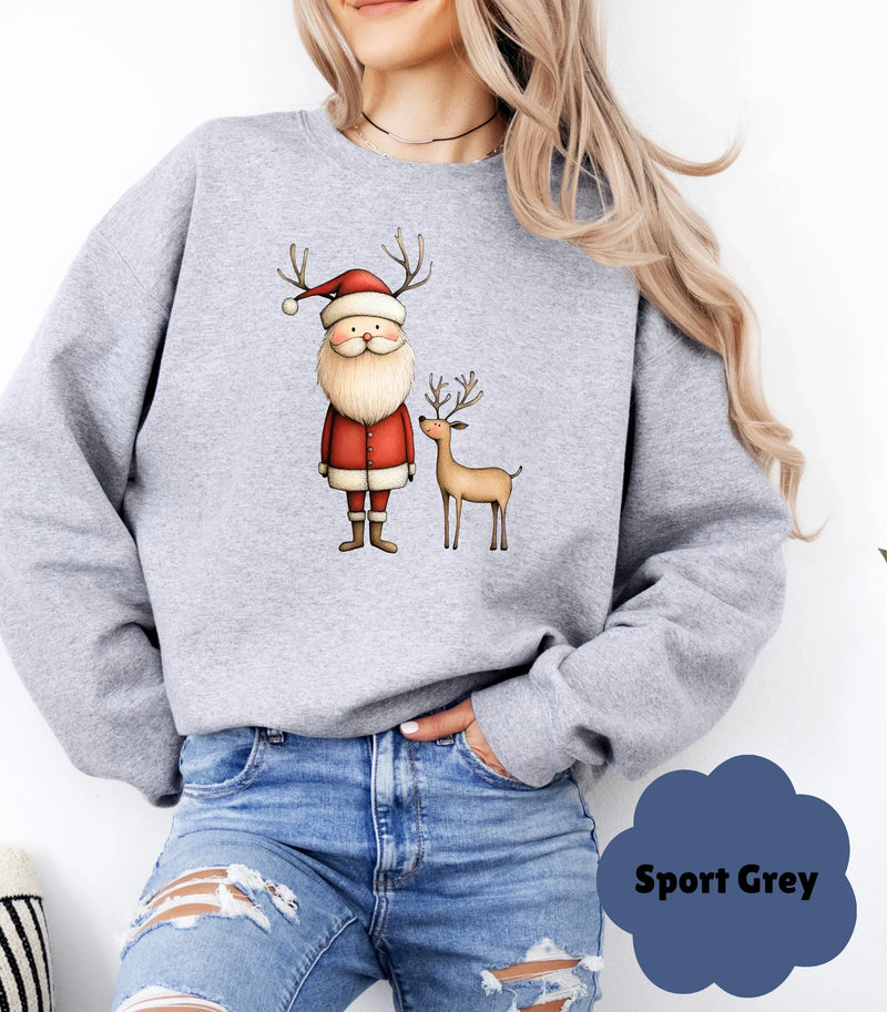 Cozy Santa & Reindeer Christmas Sweatshirt | Cute Coquette Holiday Sweater - Evie's Dreamlands