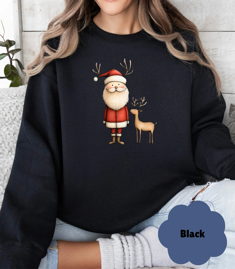 Cozy Santa & Reindeer Christmas Sweatshirt | Cute Coquette Holiday Sweater - Evie's Dreamlands