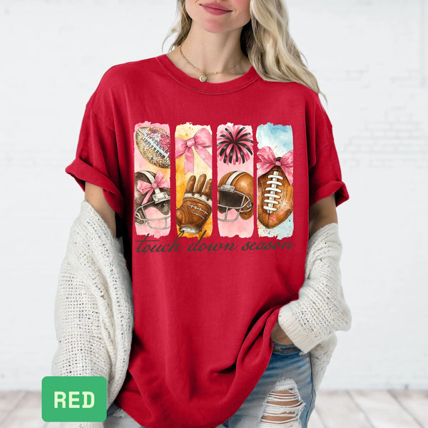 Touchdown Season T-Shirt | Pink Bow Football Shirt | Coquette Football Shirt - Evie's Dreamlands